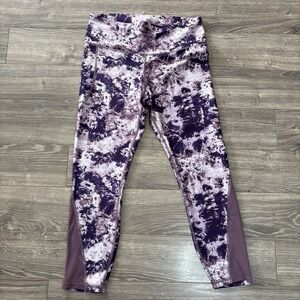 Under Armour Womens L No Slip Ankle Purple Tie Dye Compression Running Leggings